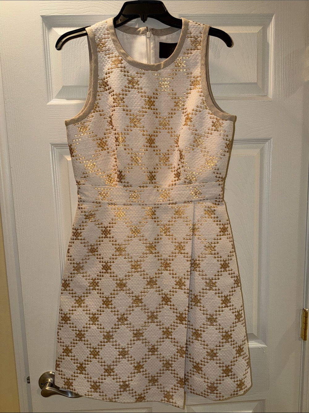 J. Crew White Mini Dress with Gold Geometric Motif